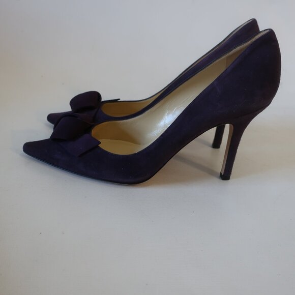 NWOB Womens Saks Fifth Avenue Eggplant Bow Suede Pointed Heels 8 - Picture 3 of 12